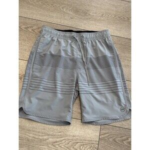 Travis Mathew Swim Trunks Men Small Grey Board Shorts Summer Beach Striped